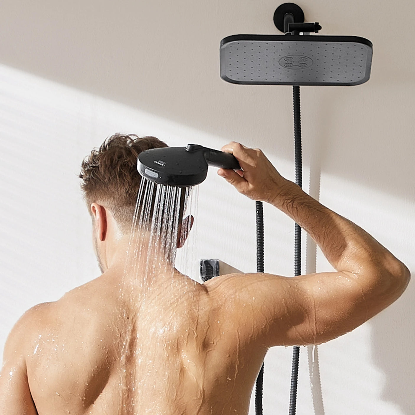 JOMOO Shower Set – 12" Rainfall & High-Pressure Handheld with 10 Spray Modes, Filtered & DOE Certified