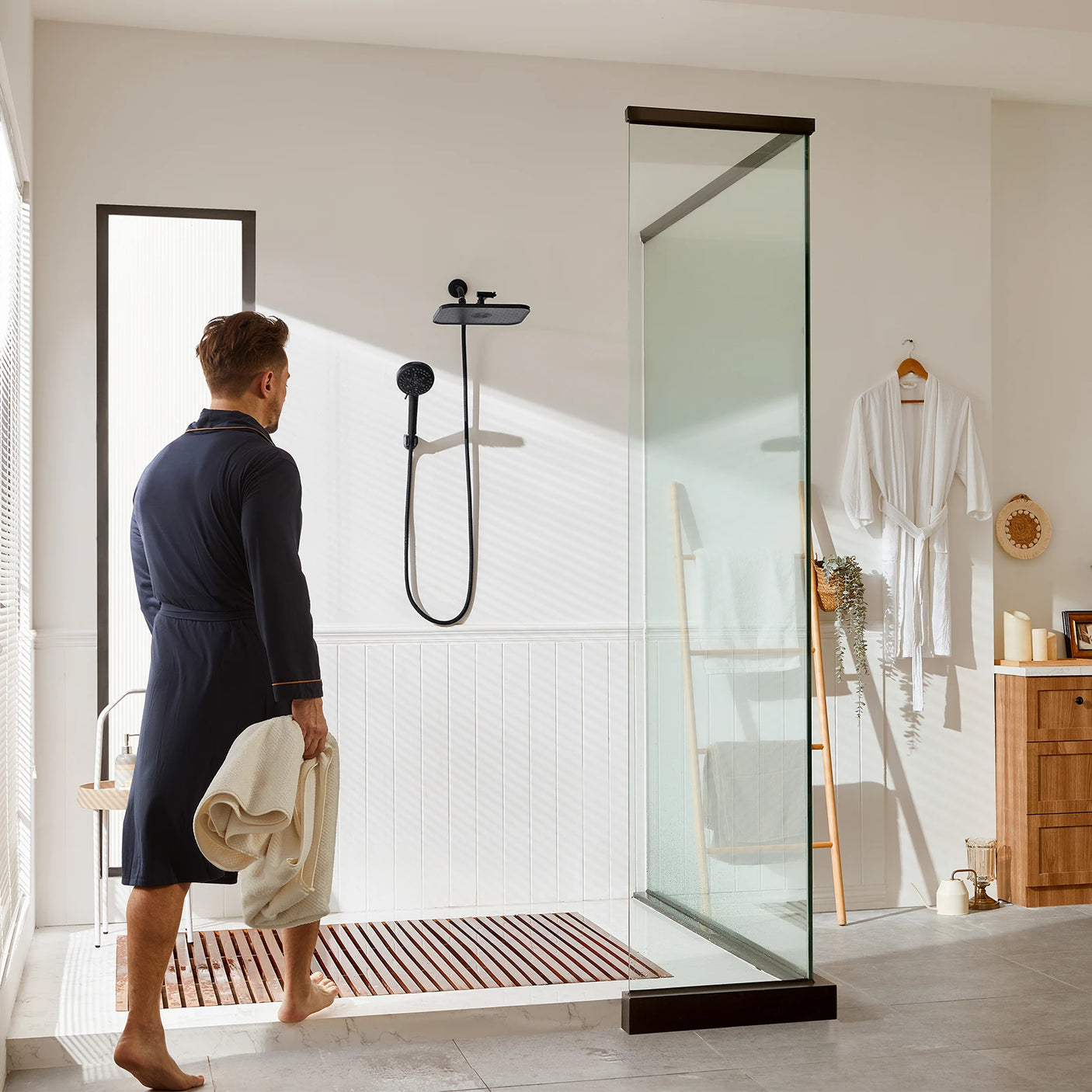 JOMOO Shower Set – 12" Rainfall & High-Pressure Handheld with 10 Spray Modes, Filtered & DOE Certified