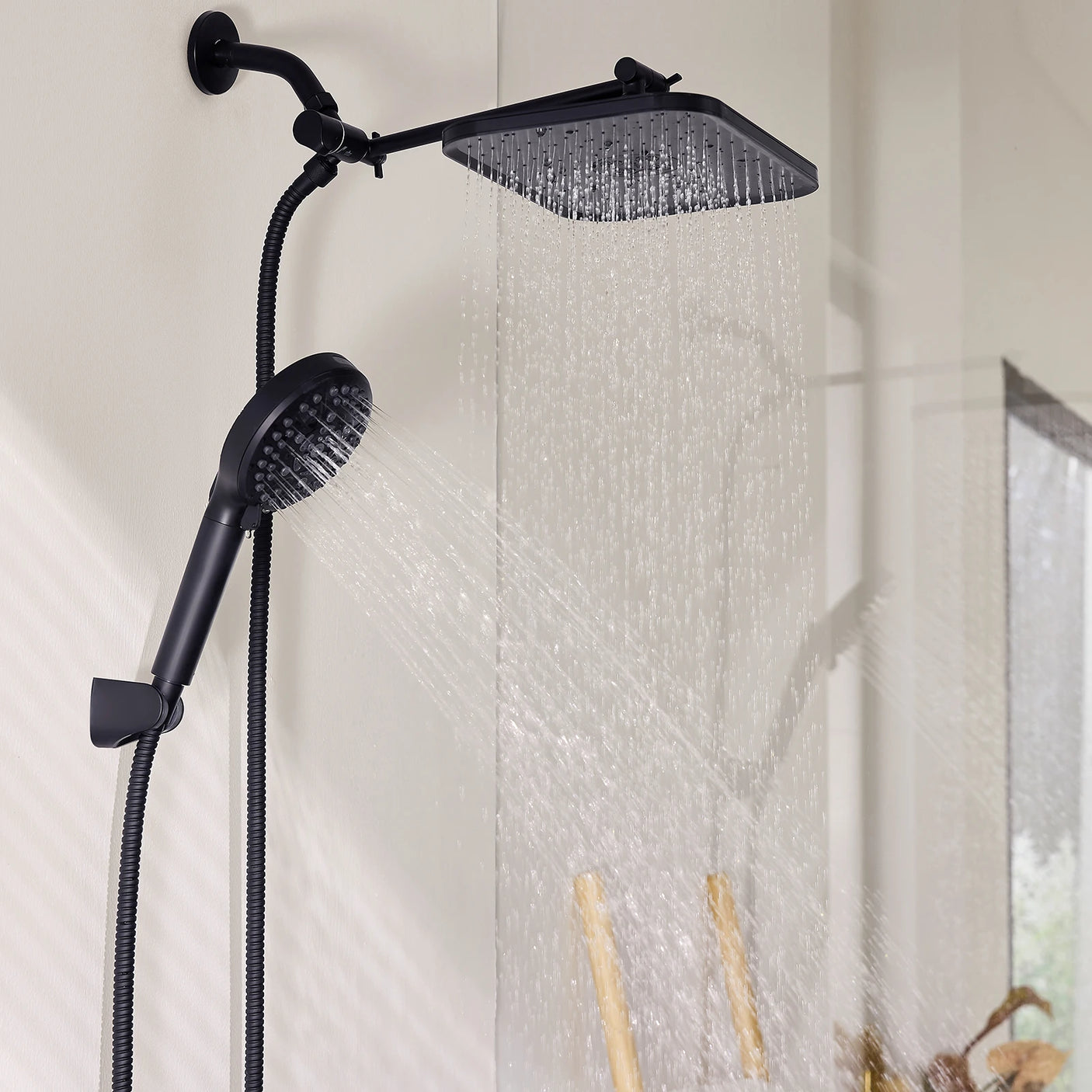JOMOO Shower Set – 12" Rainfall & High-Pressure Handheld with 10 Spray Modes, Filtered & DOE Certified