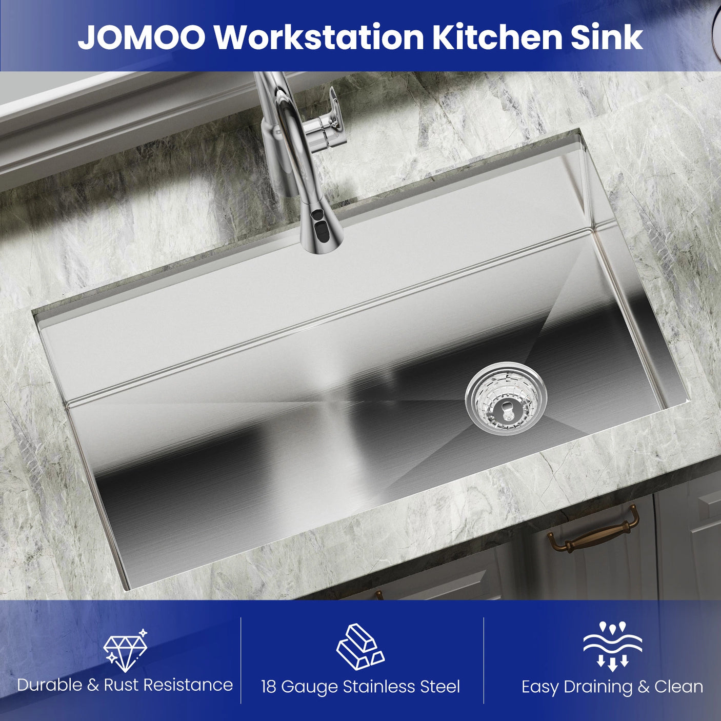 JOMOO Workstation Kitchen Sink - Durable, Rust-Resistant, and Easy to Clean
