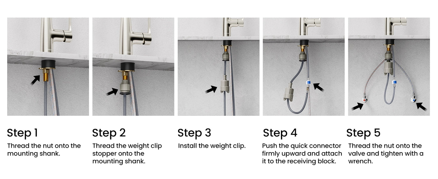 Step-by-step instructions for quick and easy installation of the JOMOO kitchen faucet.