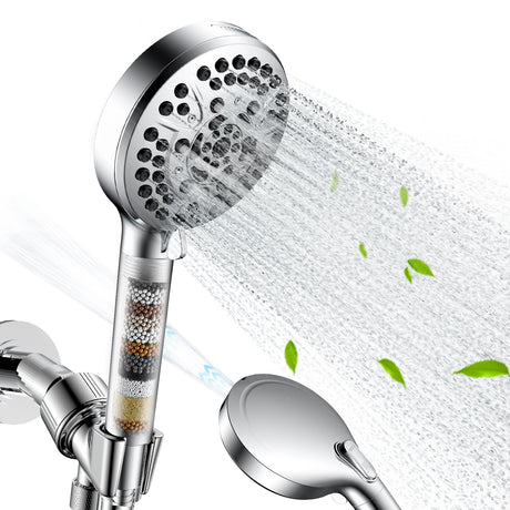 Showcasing the JOMOO handheld shower set, this image highlights its 10 functions, including a built-in water filter.