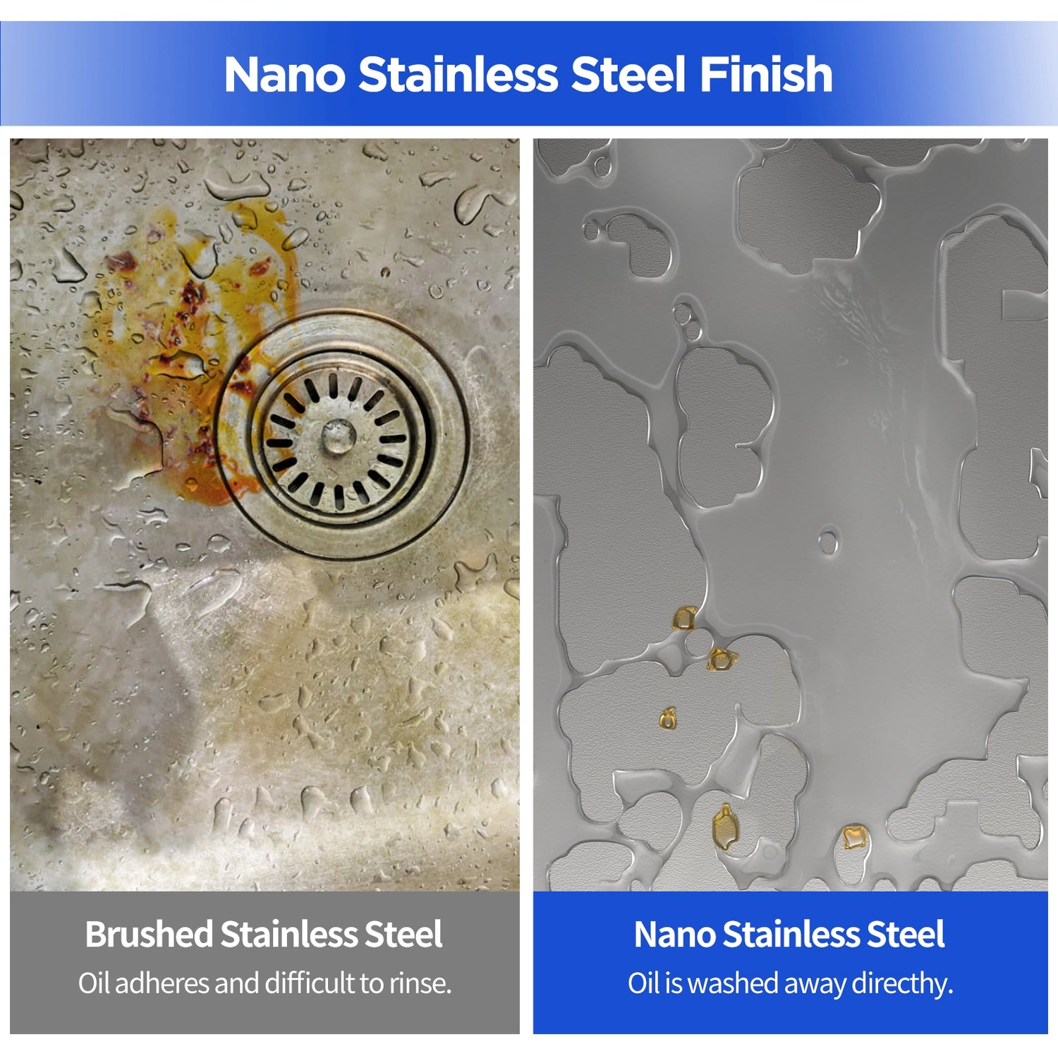 The JOMOO 32" kitchen sink features a nano-coated stainless steel surface that repels oil and water, making it easy to clean. This sink is designed for durability and convenience, ensuring a hygienic and low-maintenance kitchen environment.