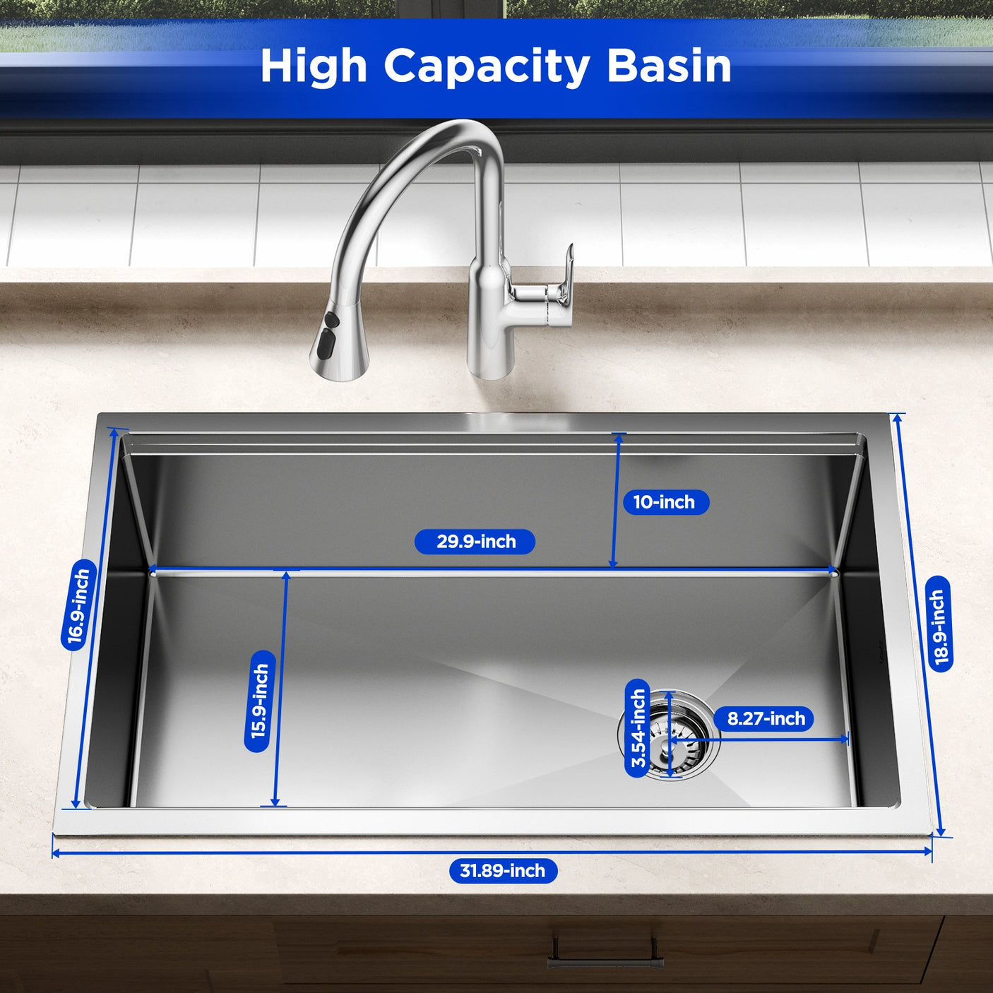 high capacity basin of 32-nano-coated-sink