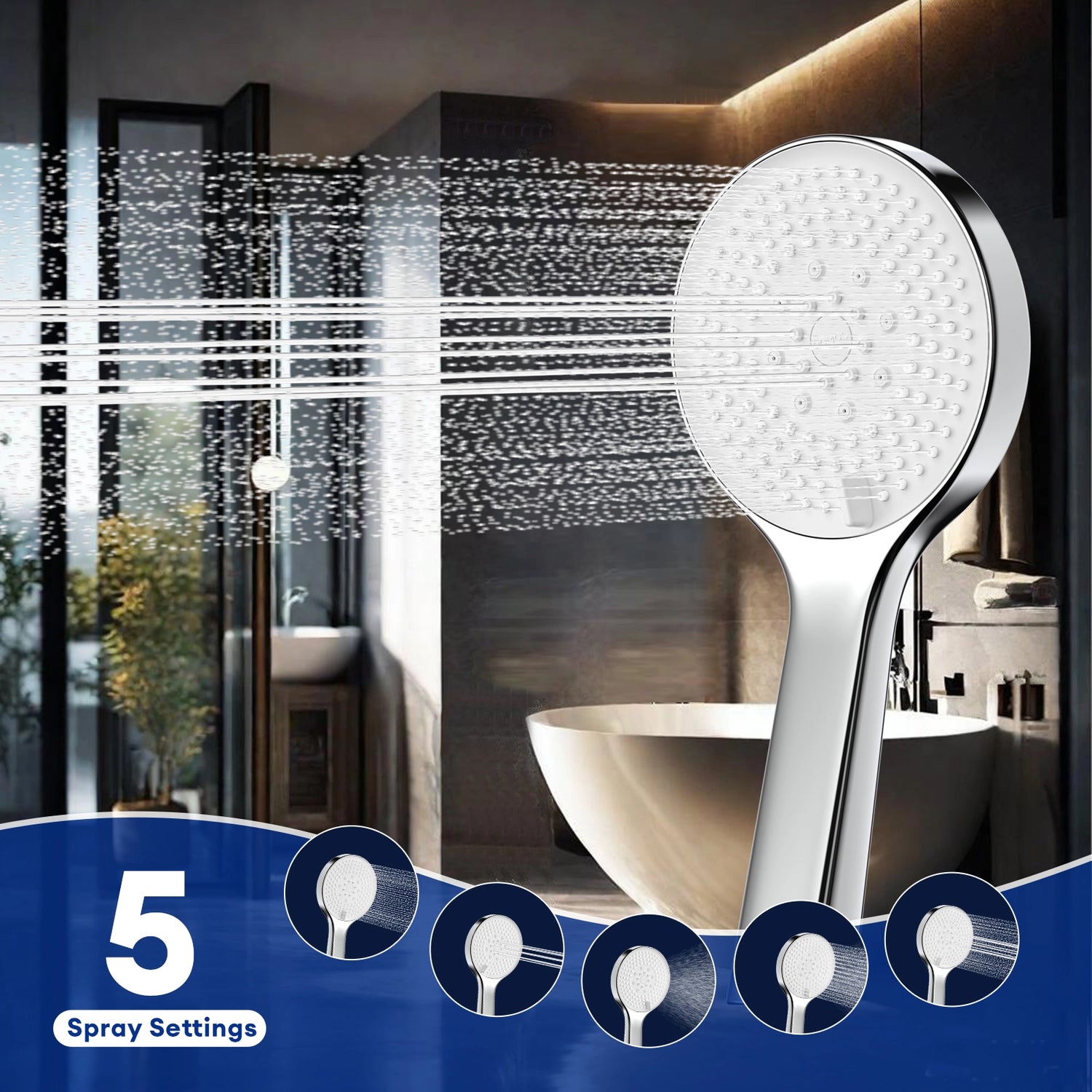 Experience a refreshing shower with the JOMOO handheld shower head, featuring 5 adjustable spray settings including a powerful turbo mode. Its ergonomic design ensures comfort, while the built-in power spray provides an invigorating shower experience.