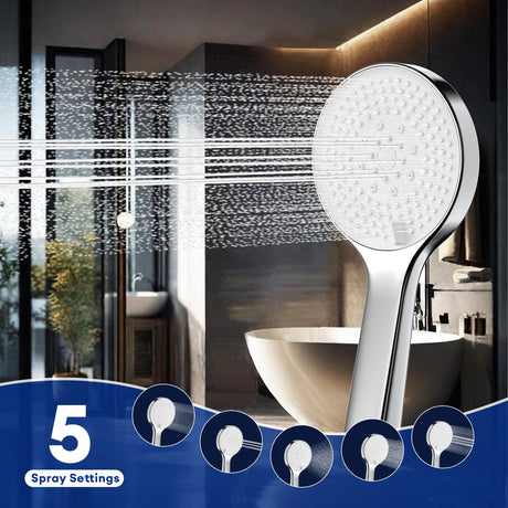 Experience a refreshing shower with the JOMOO handheld shower head, featuring 5 adjustable spray settings including a powerful turbo mode. Its ergonomic design ensures comfort, while the built-in power spray provides an invigorating shower experience.