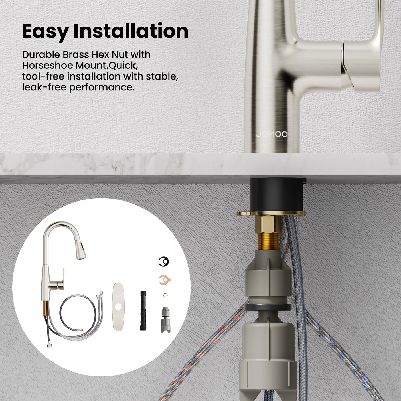 Featuring a durable brass hex nut with horseshoe mount for quick, tool-free installation and reliable leak-free performance.