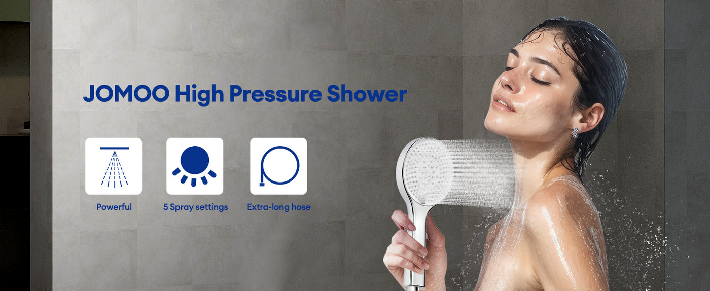 Experience a powerful shower with the JOMOO handheld shower head, featuring five spray settings and an extra-long hose for extended reach. Its high-pressure performance ensures a refreshing and thorough rinse, enhancing your daily shower routine.