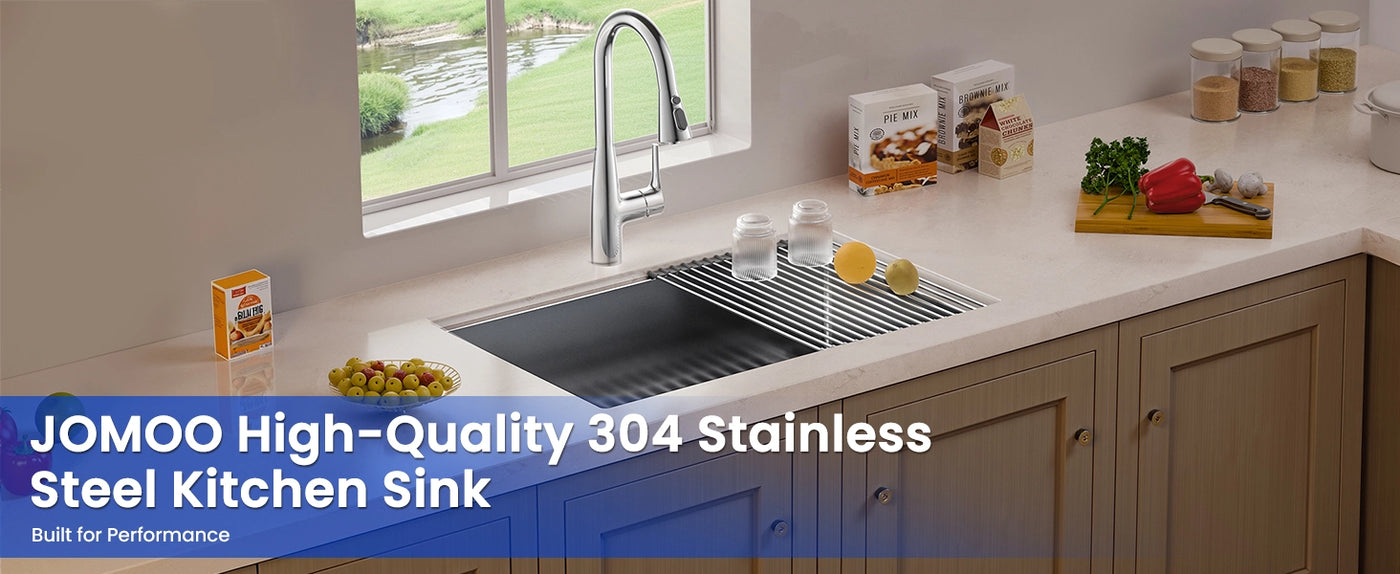 Explore the JOMOO High-Quality 304 Stainless Steel Kitchen Sink, designed for performance and durability. Its sleek design and advanced features make it a perfect addition to any modern kitchen.