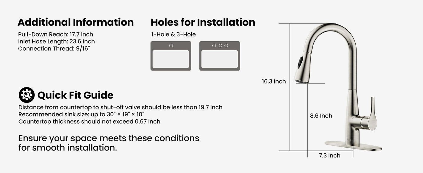 This JOMOO faucet provides additional information including installation dimensions and requirements for a smooth installation experience.