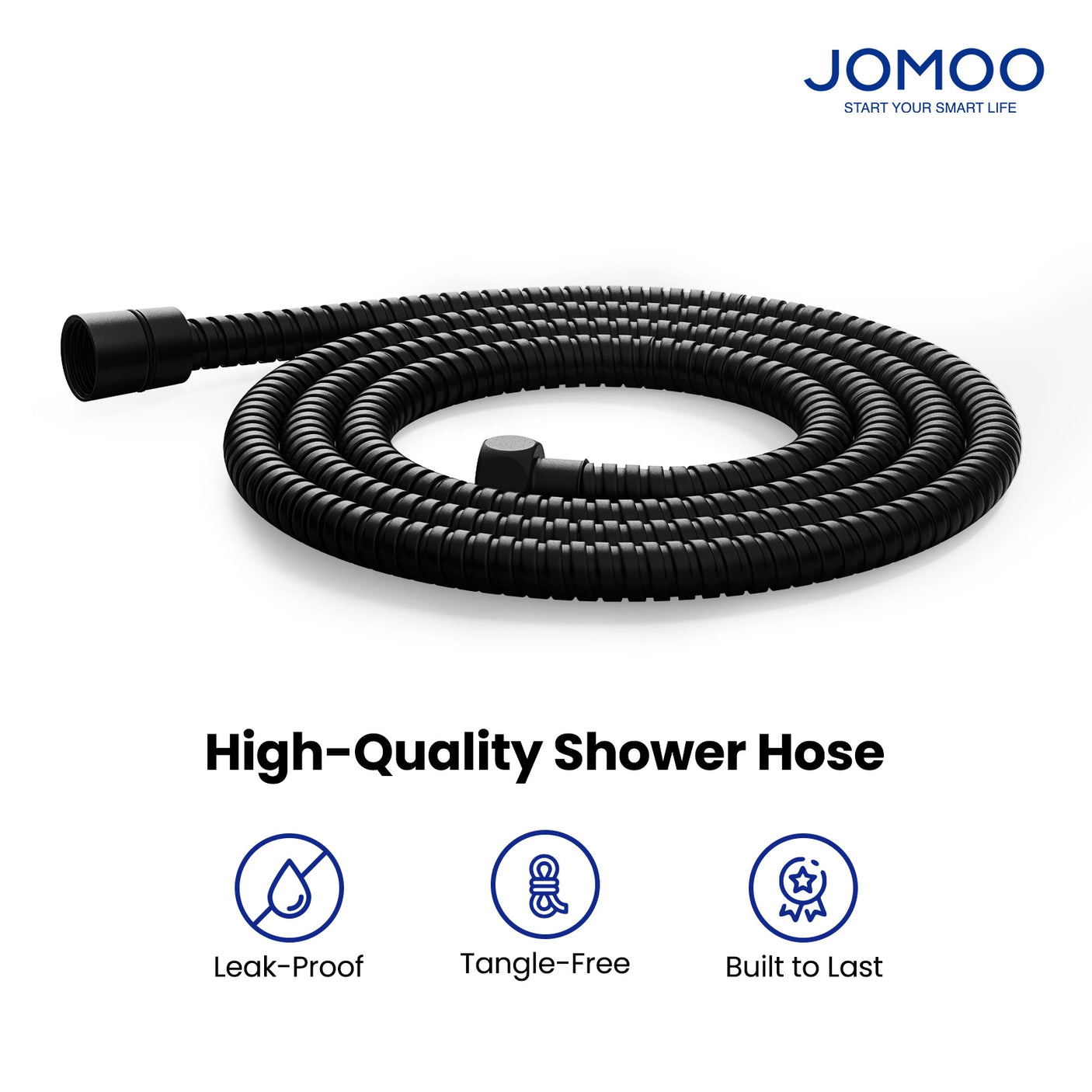 This high-quality matte black stainless steel shower hose features leak-proof construction, tangle-free design, and exceptional durability. The extra-long hose includes built-in filters and universal G1/2 connections for easy installation with most shower fixtures.