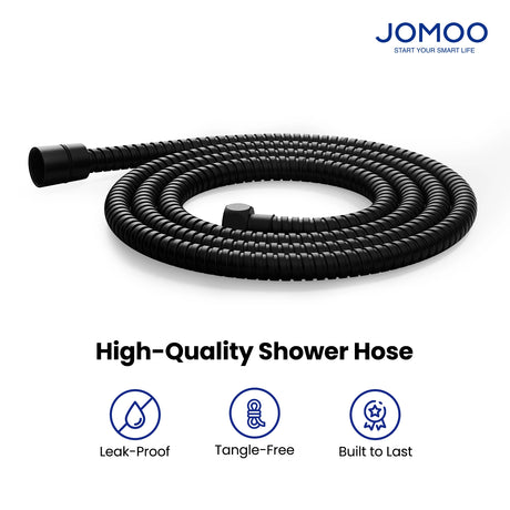 This high-quality matte black stainless steel shower hose features leak-proof construction, tangle-free design, and exceptional durability. The extra-long hose includes built-in filters and universal G1/2 connections for easy installation with most shower fixtures.