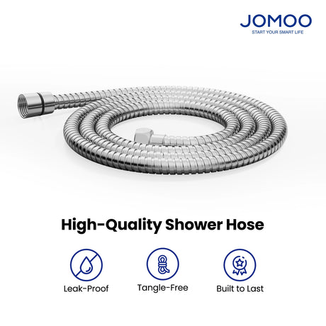 The sleek coiled hose features leak-proof construction and tangle-free flexibility, wrapped in durable 304 stainless steel with brass connectors for long-lasting performance. Built-in filters ensure clean water flow, while standard G1/2" threading enables easy installation with most showerheads.