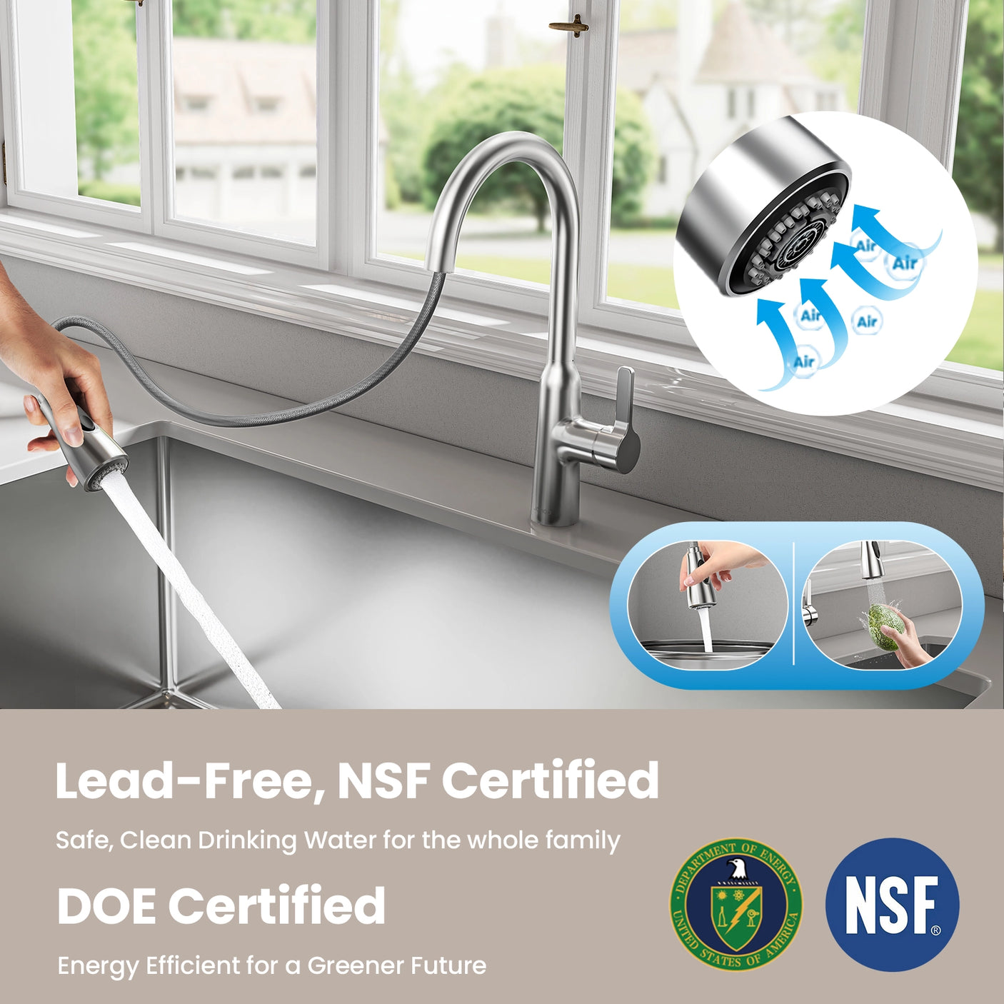 NSF & DOE Certified Jomoo Chrome Kitchen Faucet