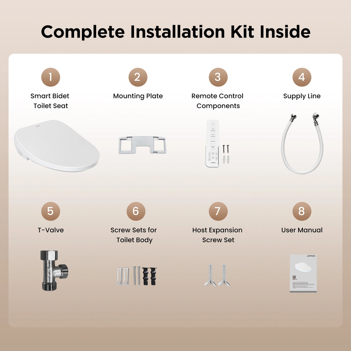The Complete Installation Kit of JOMOO Smart Bidet Toilet Seat (ZE001-A)