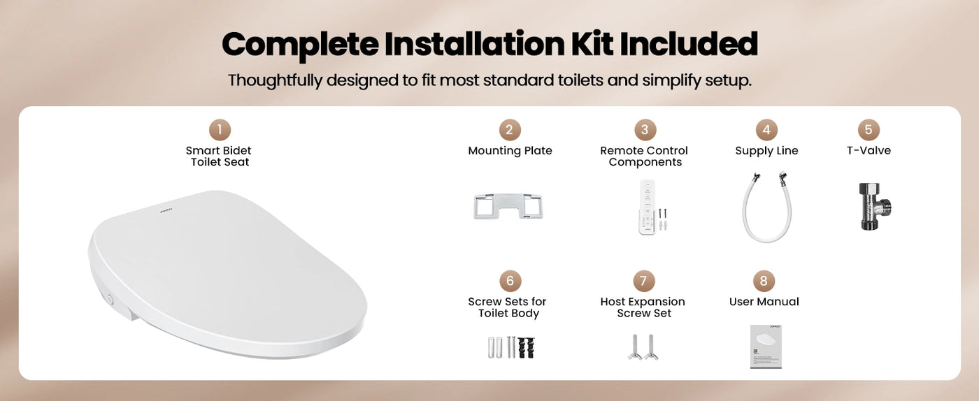 The Complete Installation Kit of JOMOO Smart Bidet Toilet Seat (ZE001-A)2