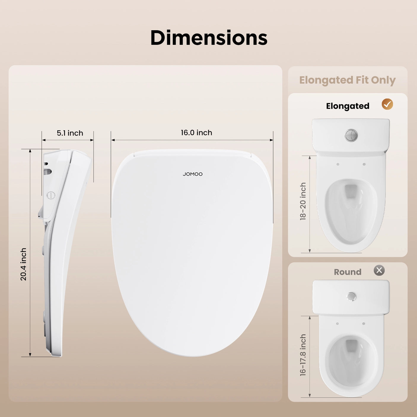 The Dimensions of JOMOO Smart Bidet Toilet Seat (ZE001-A)