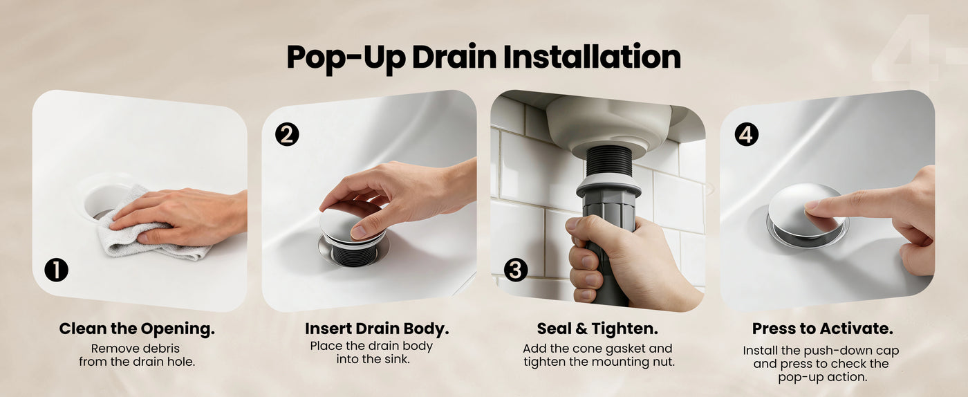 The Installation of JOMOO Two Handle Bathroom Faucet Pop-up Drain (22079-775/1B-ID11)