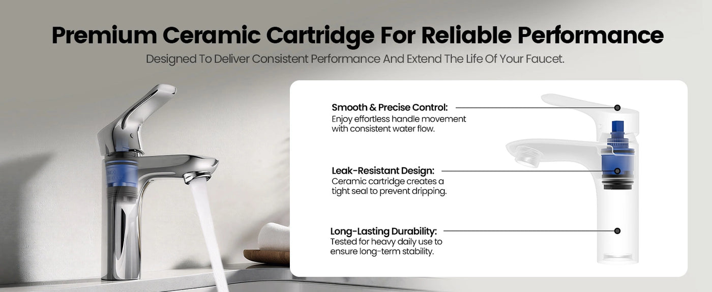 The JOMOO Single Handle Bathroom Faucet uses a high-quality ceramic valve for dependable performance (32775-556/1B-ID11)