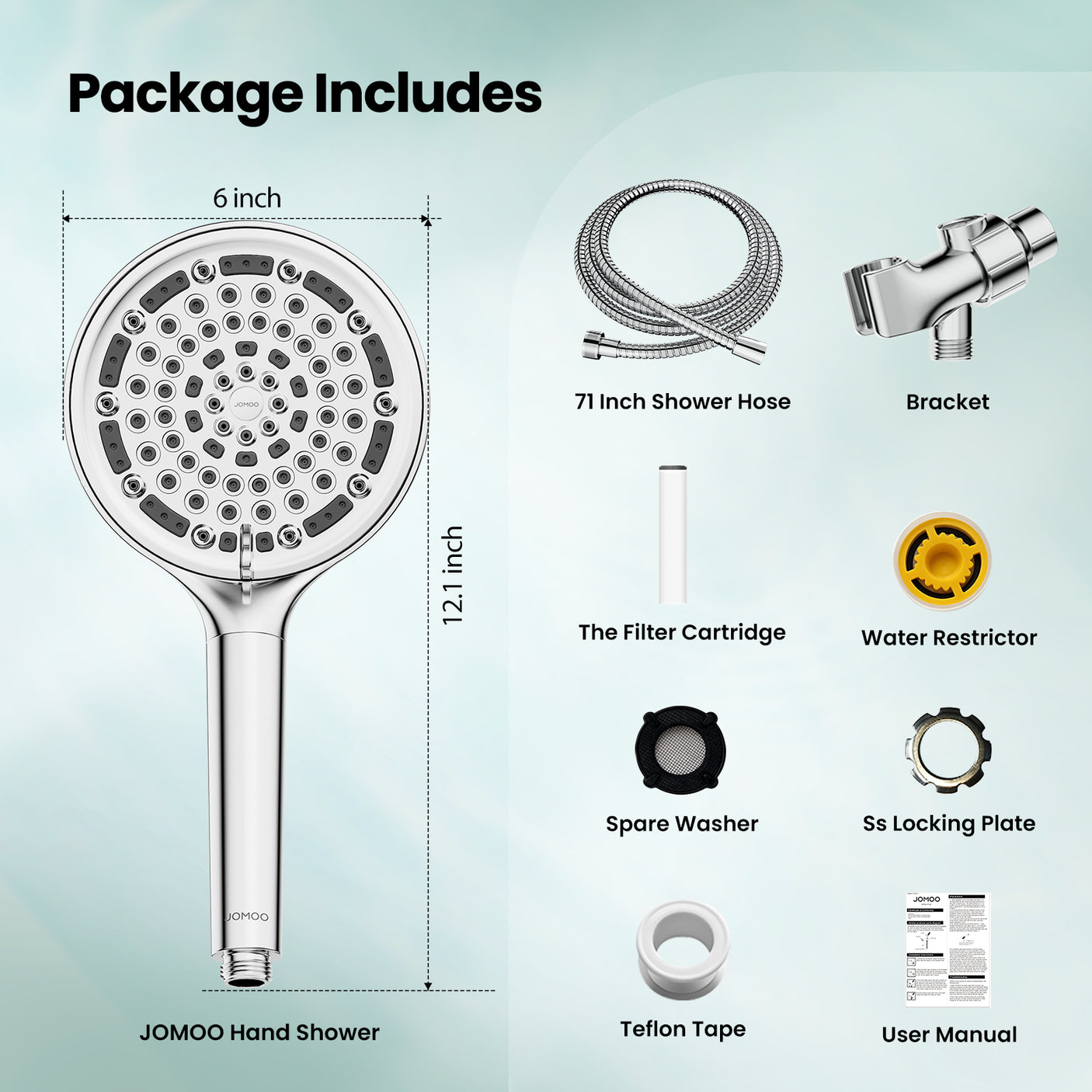 The Package of 6 Modes Handheld Shower head Includes (S001016-2C01-ID11)