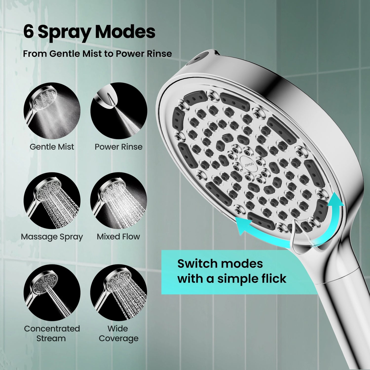 Versatile Handheld Shower Head with 6 Sprays