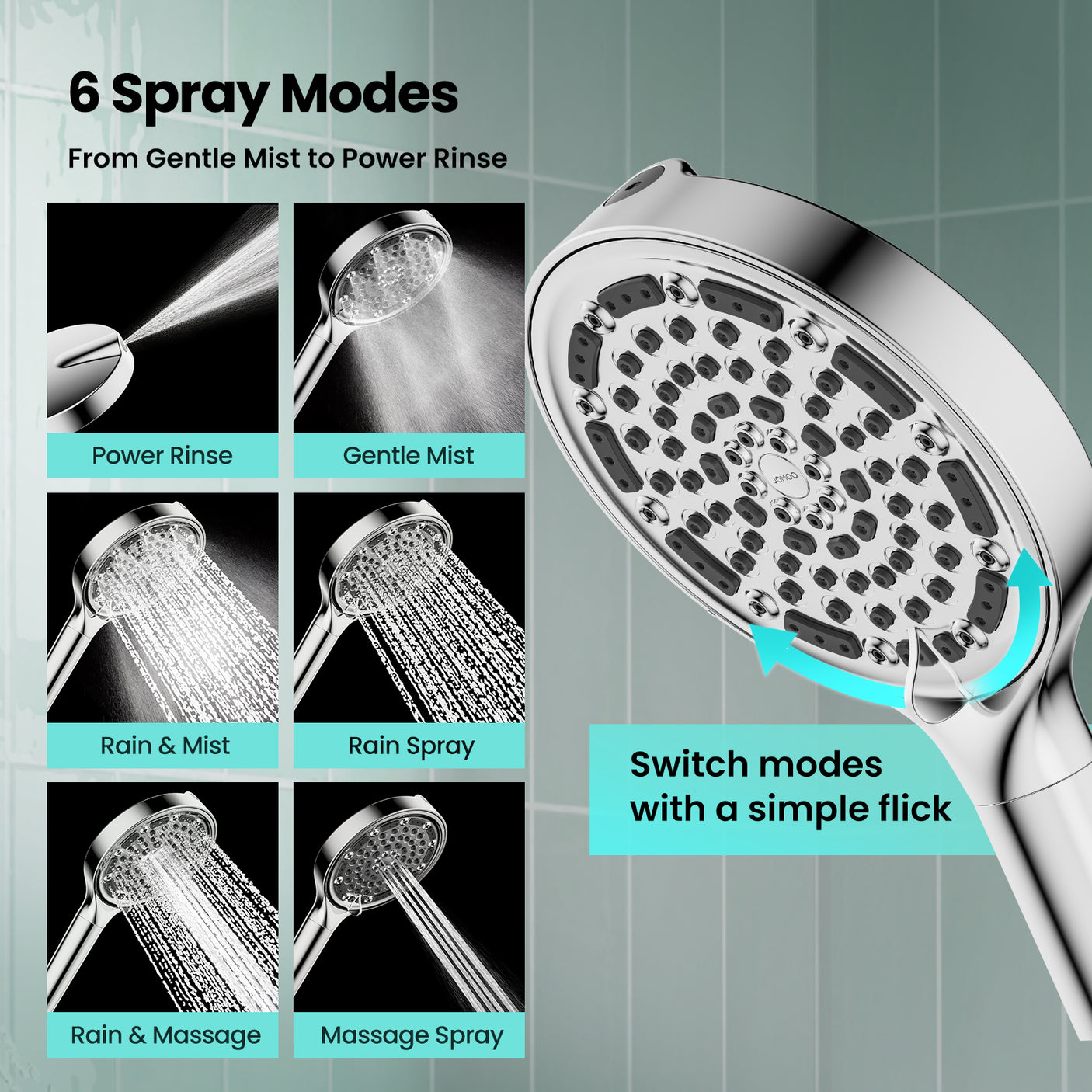 Versatile Handheld Shower Head with 6 Sprays (S001016-2C01-ID11)