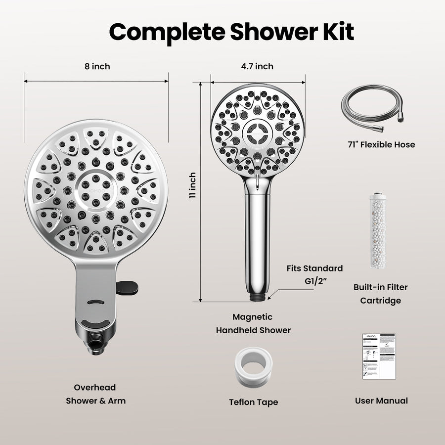 JOMOO Magnetic Shower System with 8" Rainfall Shower Head & Handheld Shower