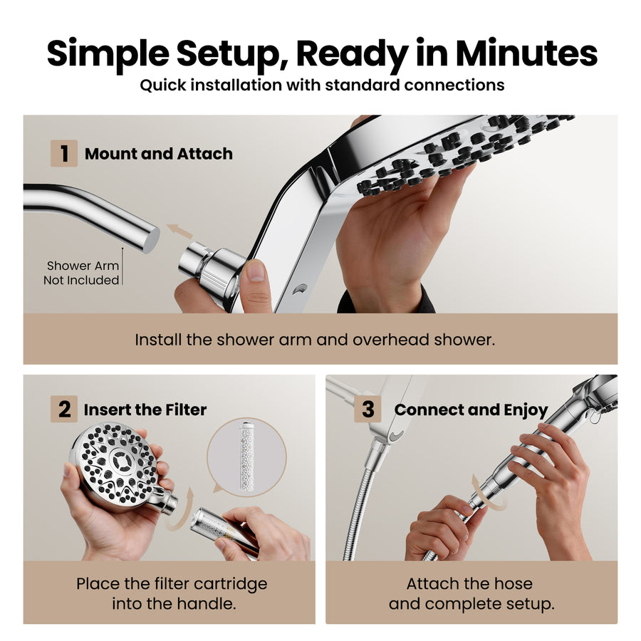 JOMOO Magnetic Shower System with 8" Rainfall Shower Head & Handheld Shower