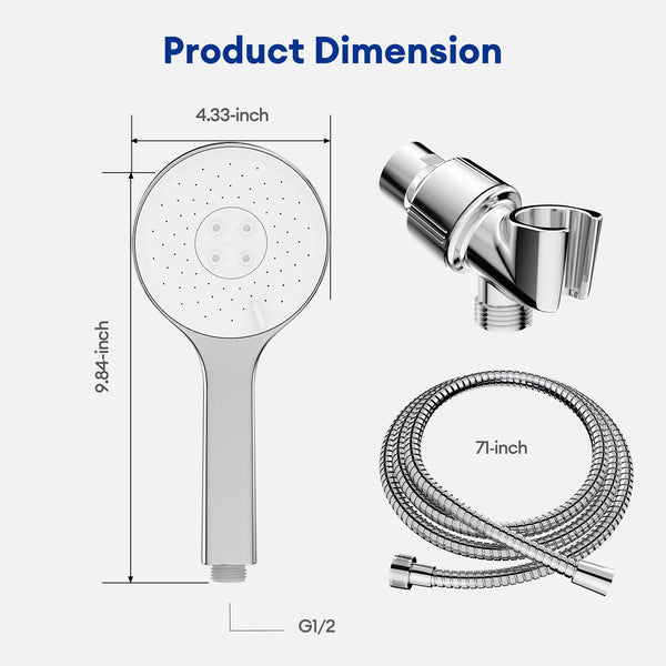 3-Function Shower Head with Adjustable Bracket for Bathroom