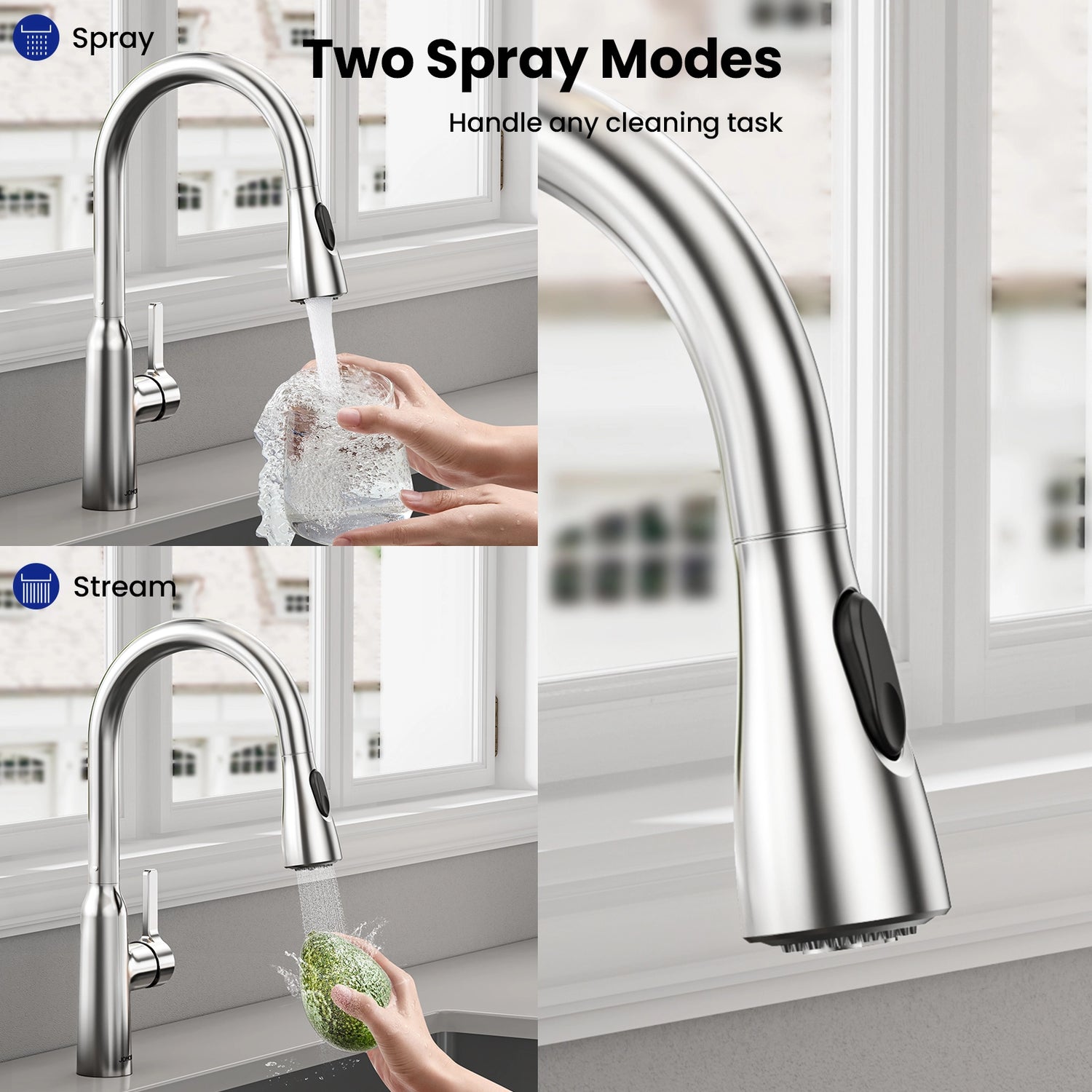 Dual Spray Modes of Jomoo Pull Down Chrome Kitchen Faucet