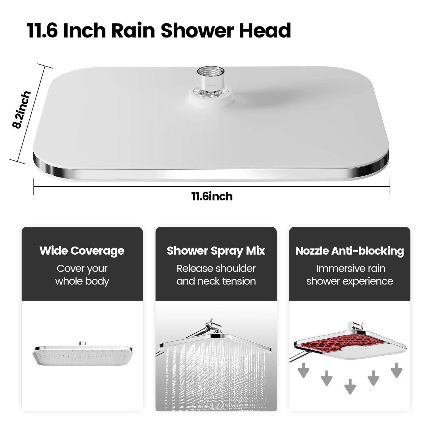 JOMOO 11.6 inch Anti-blocking Wide Coverage Rain Shower Head (S270010-2C02-ID11)