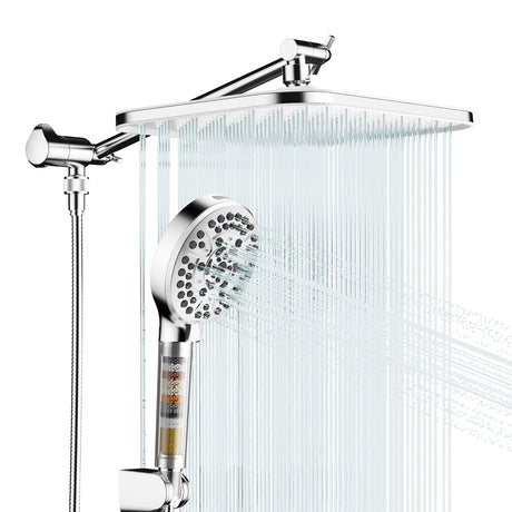 JOMOO 12" Rain Shower Head & Handheld Combo, High Pressure, 10 Spray Modes (S270010-2C02-ID11)