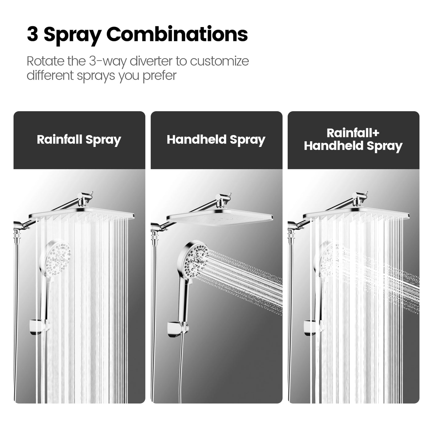 JOMOO 12" Rain Shower Head & Handheld Combo with3 Spray Combinations (S270010-2C02-ID11)