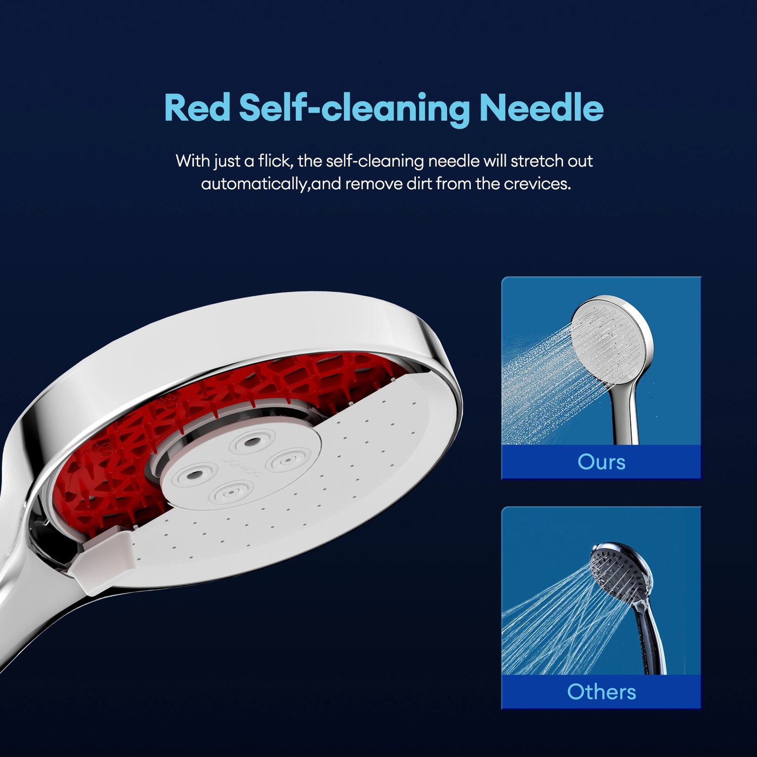 The JOMOO shower head features three spray settings and an adjustable bracket for a customizable shower experience. Its one-button descaling system makes maintenance simple, ensuring a cleaner and healthier bath with just a single tap.