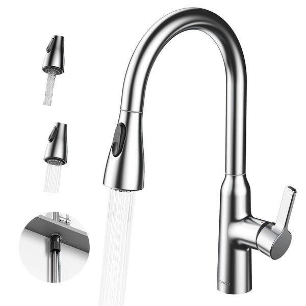 Brushed Nickel Kitchen Faucet with Pull-Down Dual-Mode Sprayer