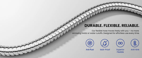 The JOMOO stainless steel shower hose combines anti-rust, leak-proof, and anti-kink features for reliable performance.  Its superior flexibility ensures tangle-free movement and consistent water flow for a hassle-free shower experience.