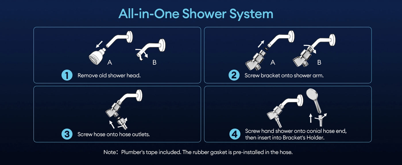  The JOMOO shower head features a user-friendly all-in-one system for effortless installation. With three spray functions and an adjustable bracket, it offers a convenient setup and a comfortable shower experience, perfect for any bathroom.
