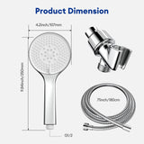 The JOMOO handheld shower head, with a 4.2-inch head and 9.84-inch length, offers 5 spray settings including a built-in power spray. It comes with a 71-inch hose and a G1/2 connector for versatile bathroom fitting. Perfect for a relaxing and customizable shower experience.
