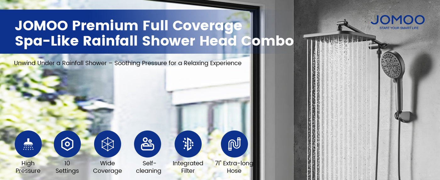 JOMOO Premium Full Coverage Spa-Like Rainfall Shower Head Combo