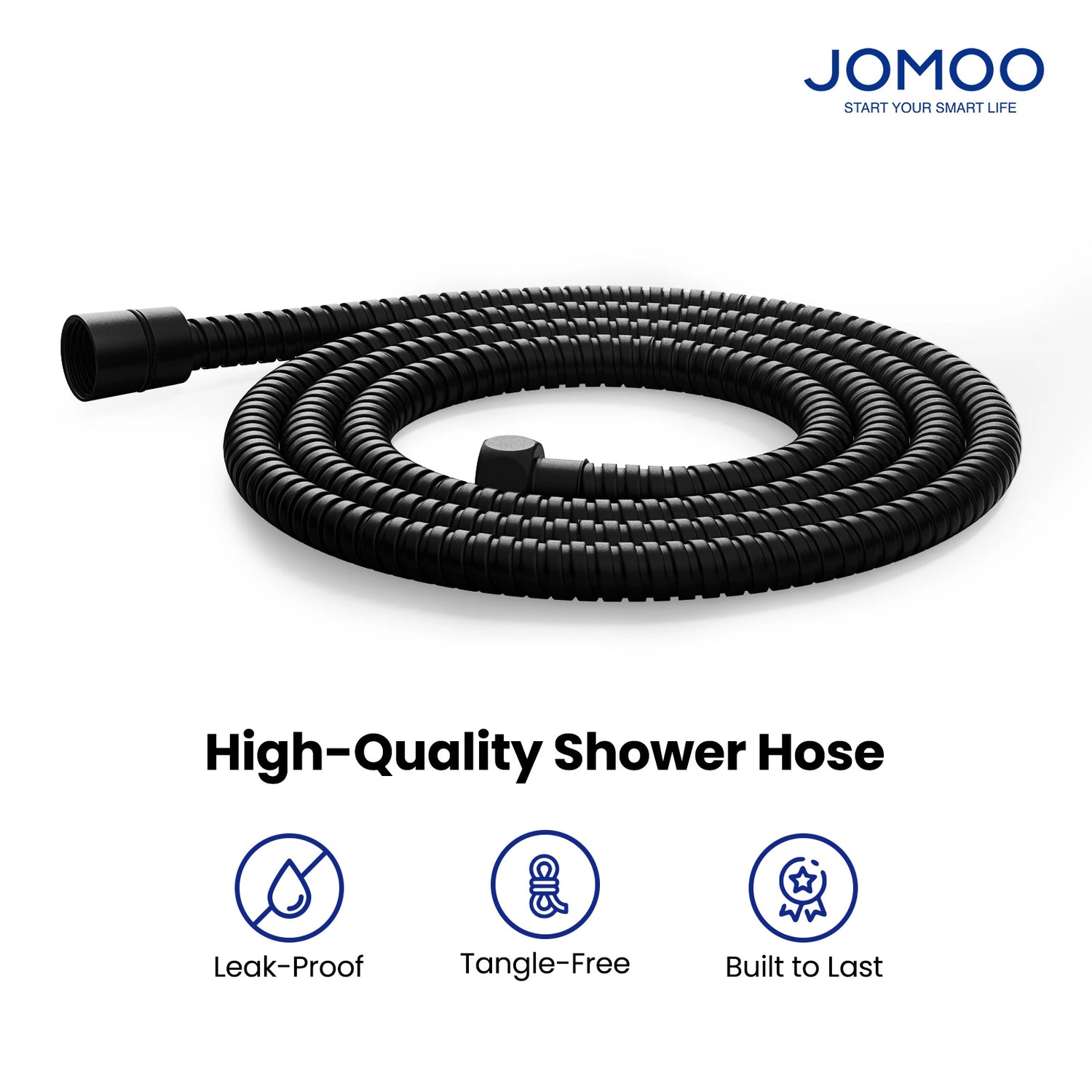This high-quality matte black stainless steel shower hose features leak-proof construction, tangle-free design, and exceptional durability. The extra-long hose includes built-in filters and universal G1/2 connections for easy installation with most shower fixtures.