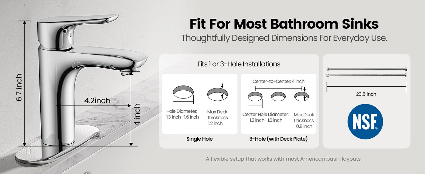 JOMOO Single Handle Bathroom Faucet offers broad compatibility and fits most standard bathroom sinks (32775-556/1B-ID11)
