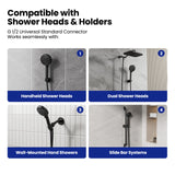  This JOMOO shower hose with G1/2 universal standard connector works seamlessly with handheld shower heads, dual shower heads, wall-mounted hand showers, and slide bar systems, ensuring easy installation and compatibility.