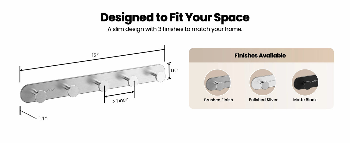JOMOO Versatile Adhesive Wall  Hooks - Designed to Fit Your Space (P9352G5)
