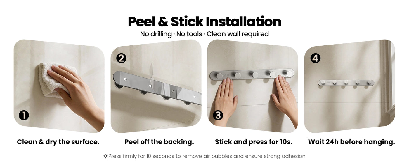 JOMOO Versatile Adhesive Wall Hooks - Peel & Stick Installation (P9352G5)