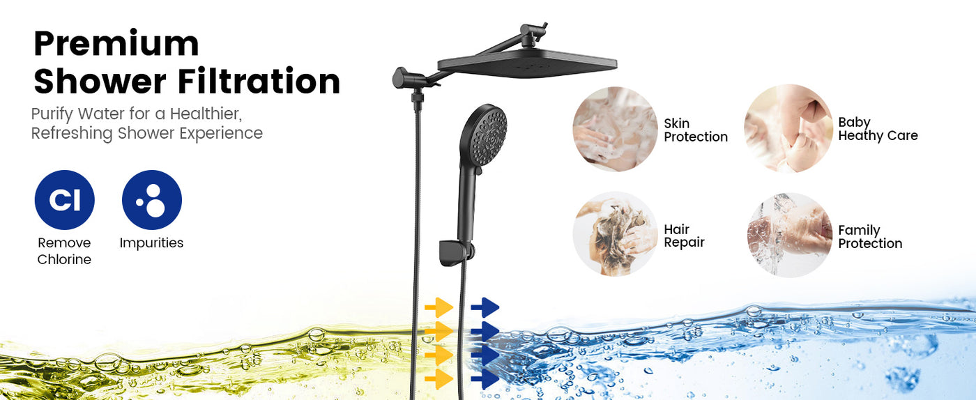 Jomoo 10 Function Matte Black Shower Set with Premium Shower Filtration