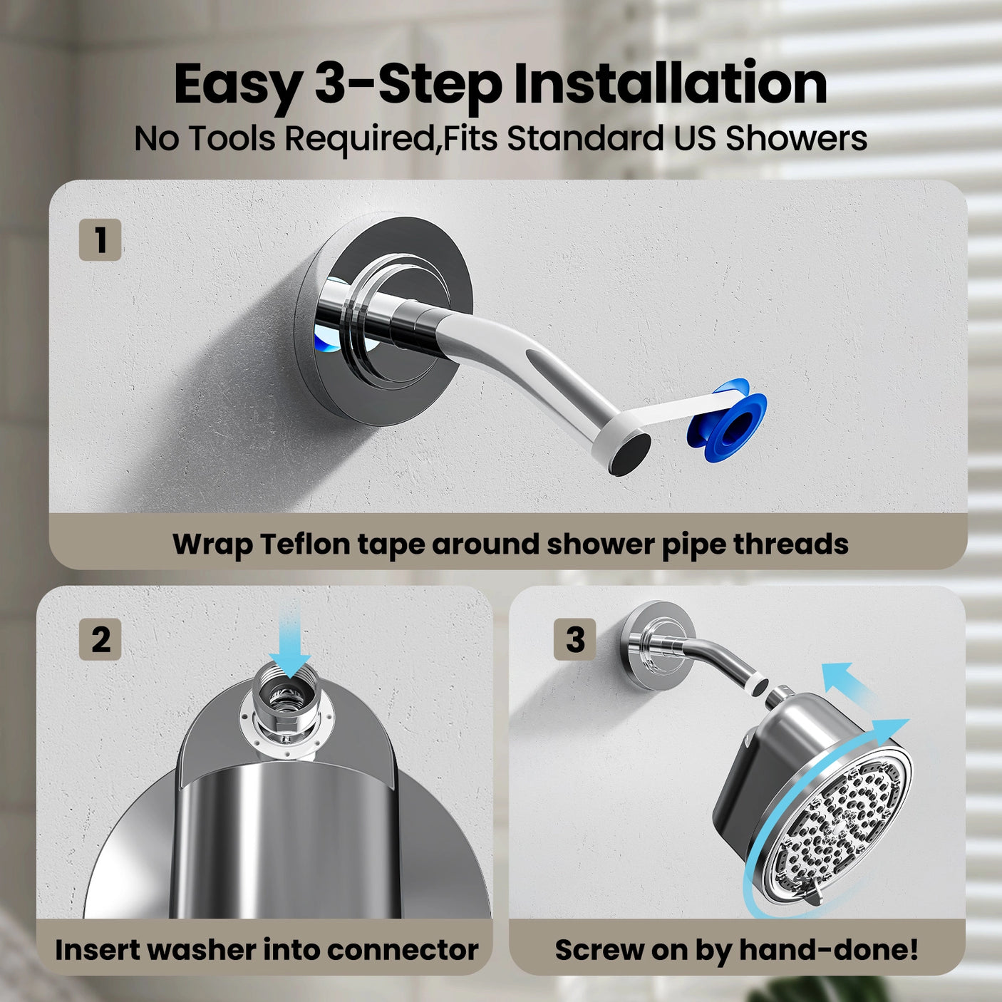 Jomoo 5 Spray Modes Showerhead - Easy 3-Step Installation