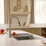 JOMOO Brushed Nickel Kitchen Faucet with Pull Down Sprayer, Single Handle Stainless Steel Sink Tap, Dual Mode