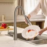 JOMOO Brushed Nickel Kitchen Faucet with Pull Down Sprayer, Single Handle Stainless Steel Sink Tap, Dual Mode