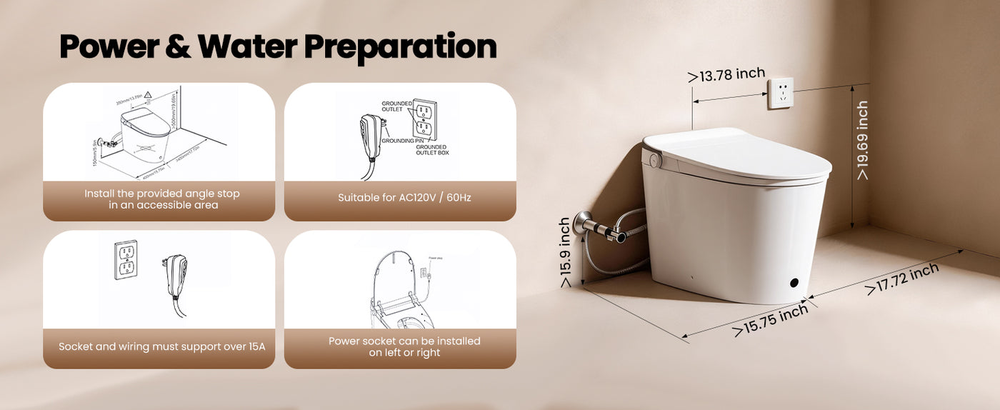 Power & Water Preparation of JOMOO Smart Toilet with Tank (ZE301-A-305) 1464 × 600