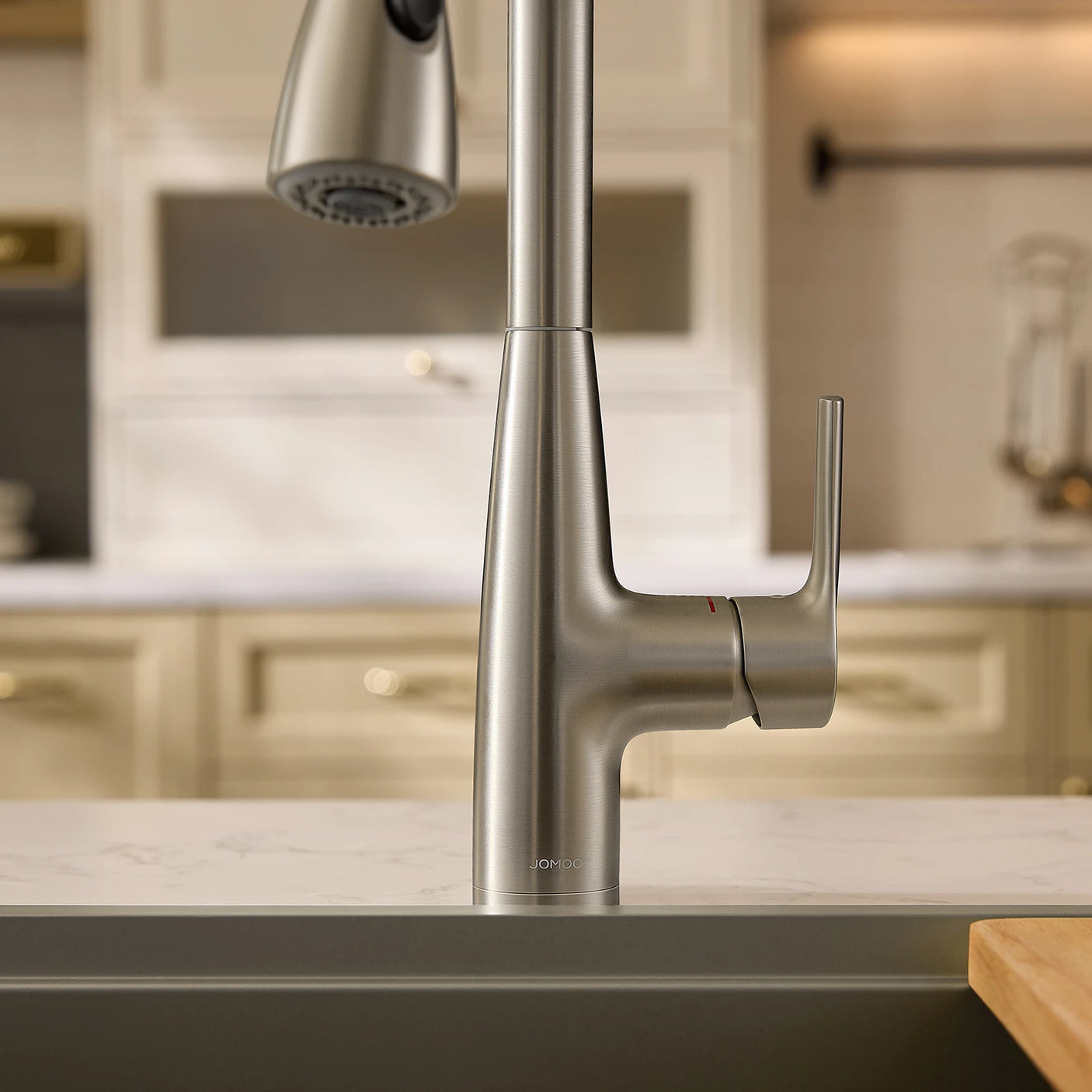 JOMOO Brushed Nickel Kitchen Faucet with Pull Down Sprayer, Single Handle Stainless Steel Sink Tap, Dual Mode